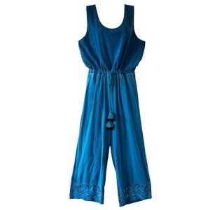 Soft Surroundings Jumpsuit Wide Leg Elastic Waist Eyelet at Cuffs  Pockets Large